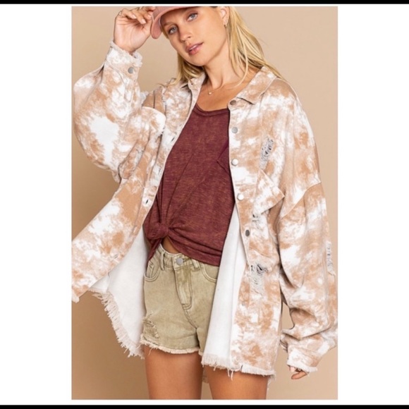 New! POL Tie Dye Raw Edge Shacket Button Snap Jacket - Picture 7 of 8